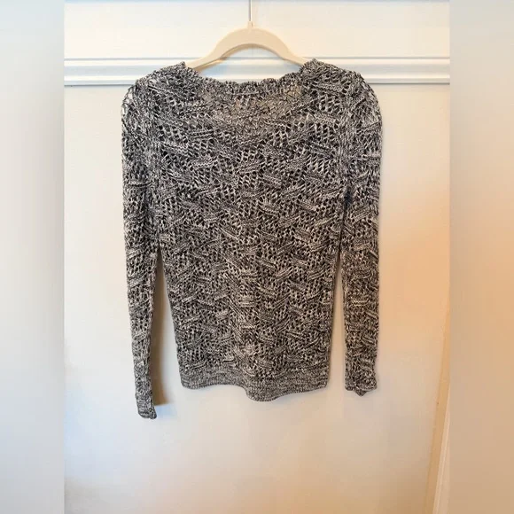 LOFT Black and White Marled Open Knit Sweater - Picture 2 of 3